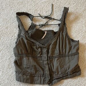 Free People Khaki Smocked Crop Top